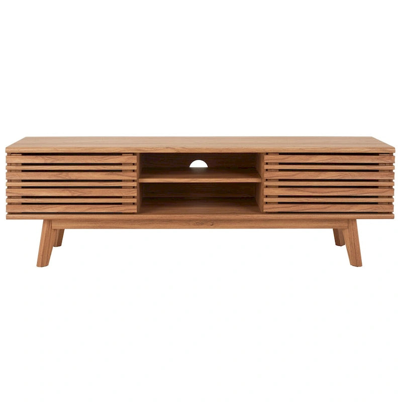 Oak/Black/Walnut/White Mid-Century Slatted 2-Door TV Stand, Single