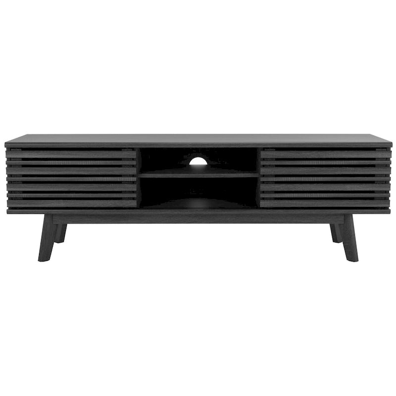 Oak/Black/Walnut/White Mid-Century Slatted 2-Door TV Stand, Single