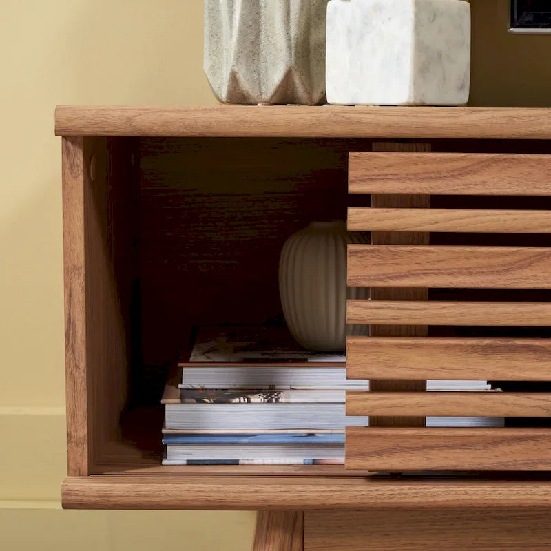 Oak/Black/Walnut/White Mid-Century Slatted 2-Door TV Stand, Single