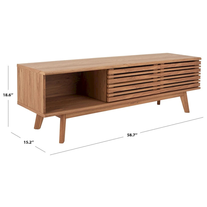 Oak/Black/Walnut/White Mid-Century Slatted 2-Door TV Stand, Single