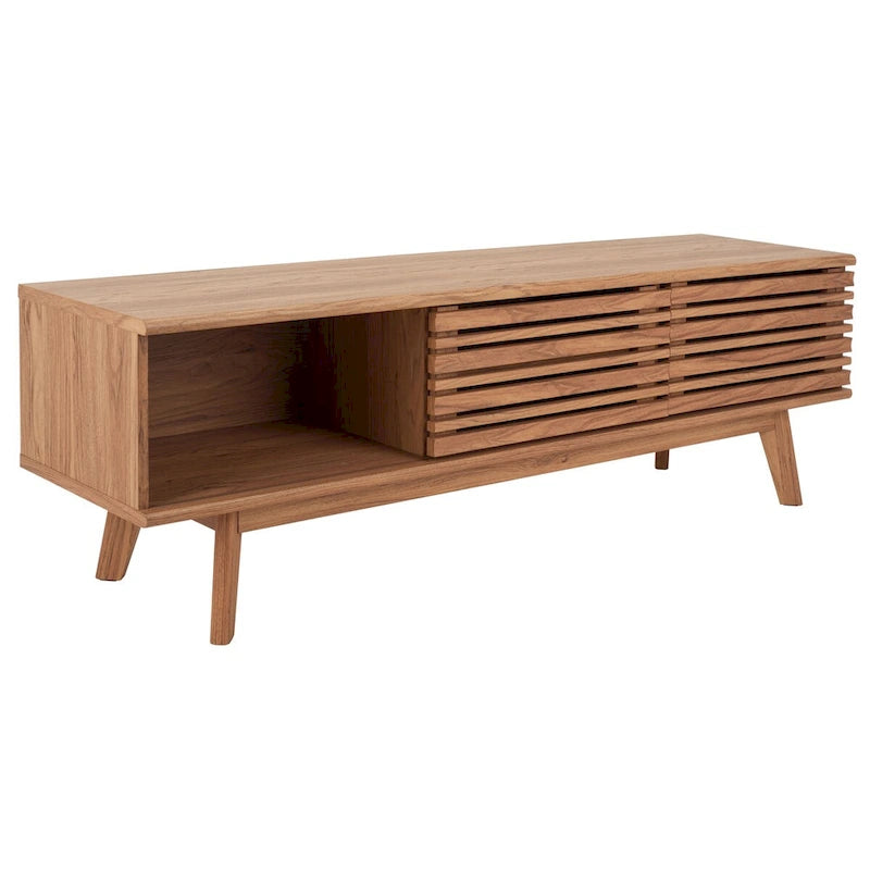 Oak/Black/Walnut/White Mid-Century Slatted 2-Door TV Stand, Single