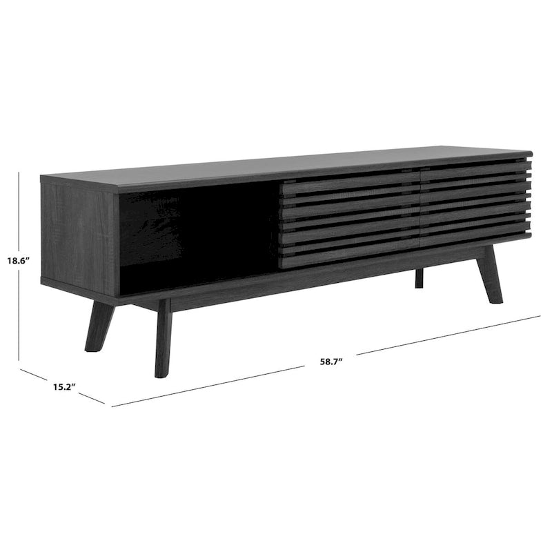 Oak/Black/Walnut/White Mid-Century Slatted 2-Door TV Stand, Single