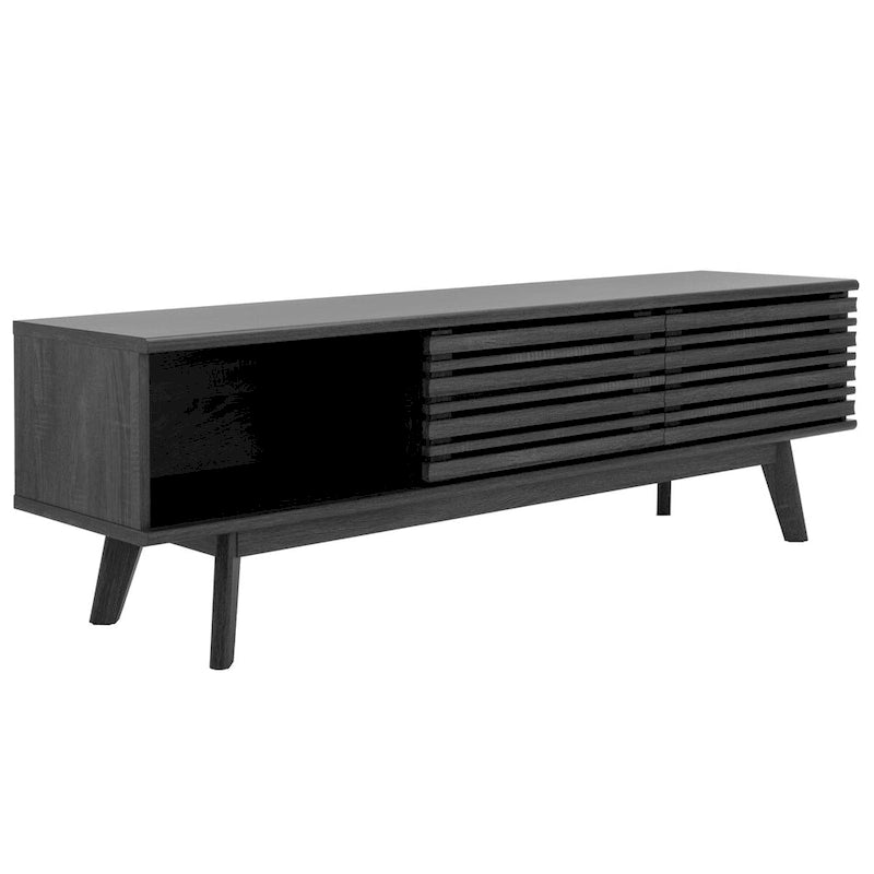 Oak/Black/Walnut/White Mid-Century Slatted 2-Door TV Stand, Single