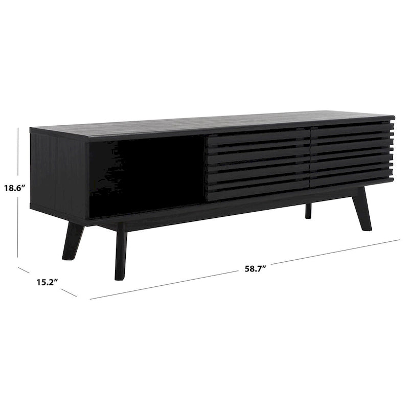 Oak/Black/Walnut/White Mid-Century Slatted 2-Door TV Stand, Single