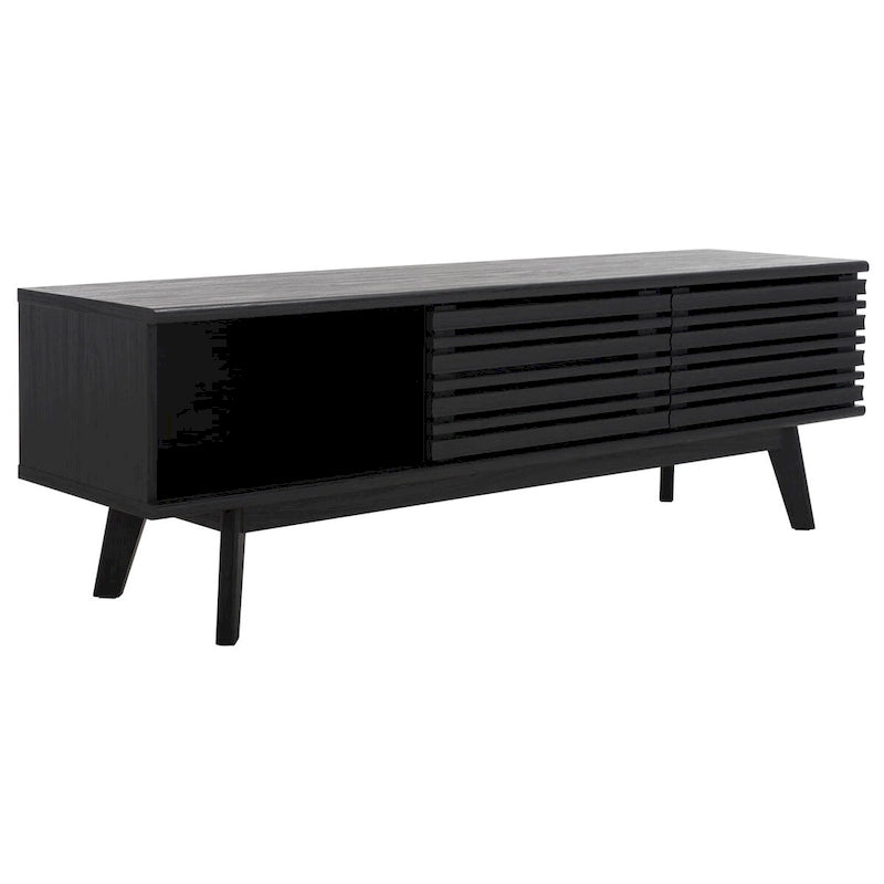 Oak/Black/Walnut/White Mid-Century Slatted 2-Door TV Stand, Single