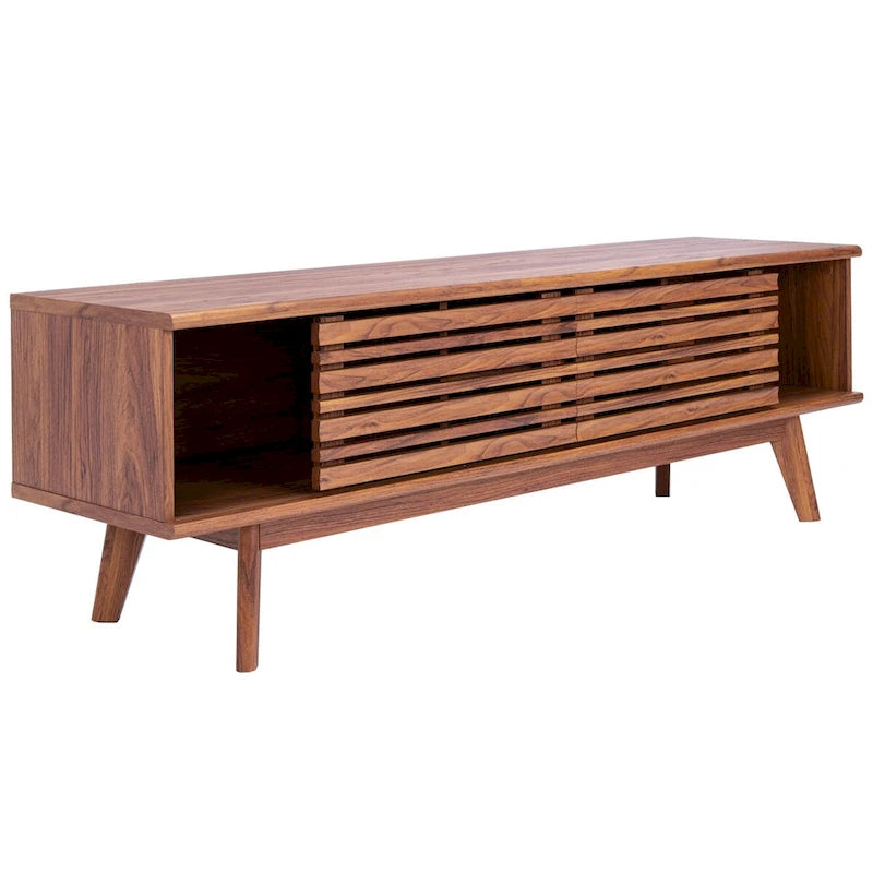 Oak/Black/Walnut/White Mid-Century Slatted 2-Door TV Stand, Single