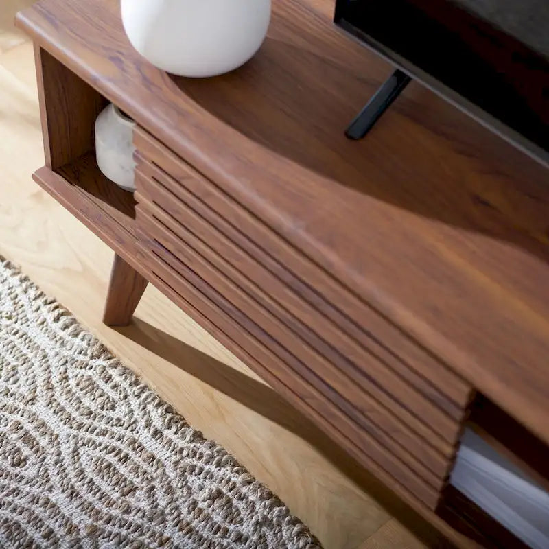 Oak/Black/Walnut/White Mid-Century Slatted 2-Door TV Stand, Single