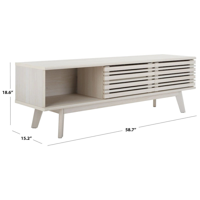 Oak/Black/Walnut/White Mid-Century Slatted 2-Door TV Stand, Single