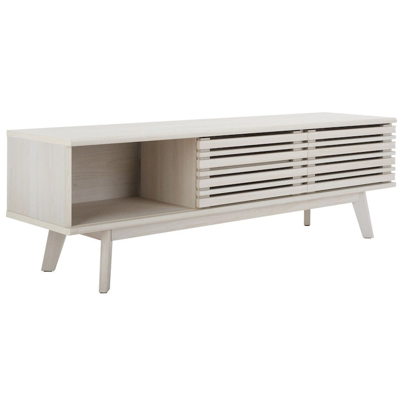 Oak/Black/Walnut/White Mid-Century Slatted 2-Door TV Stand, Single