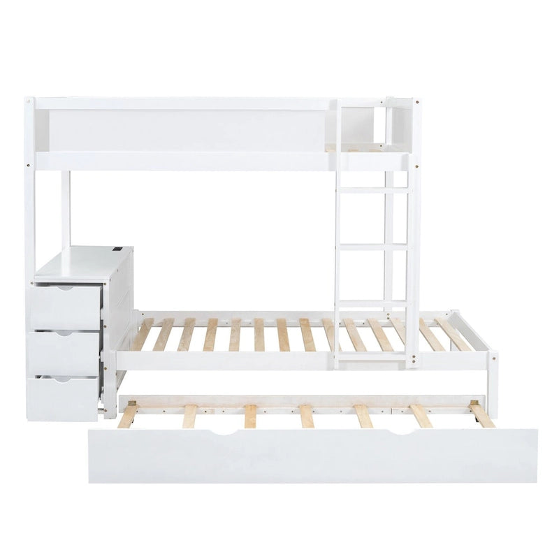 Twin-Over-Twin Bunk Bed with Twin size Trundle, Storage and Desk, Twin Size Bunk Bed