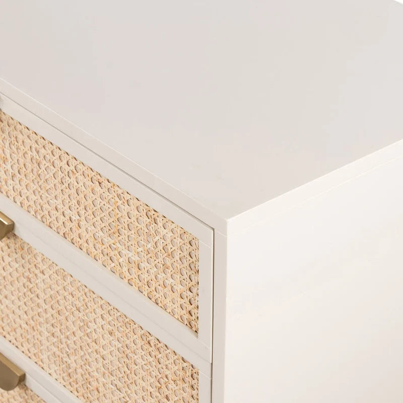 Matte Alabaster 6-Drawer Dresser with Cane Panels