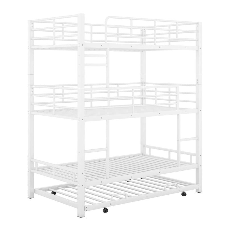 Metal Twin Size Triple Bunk Bed With Trundle