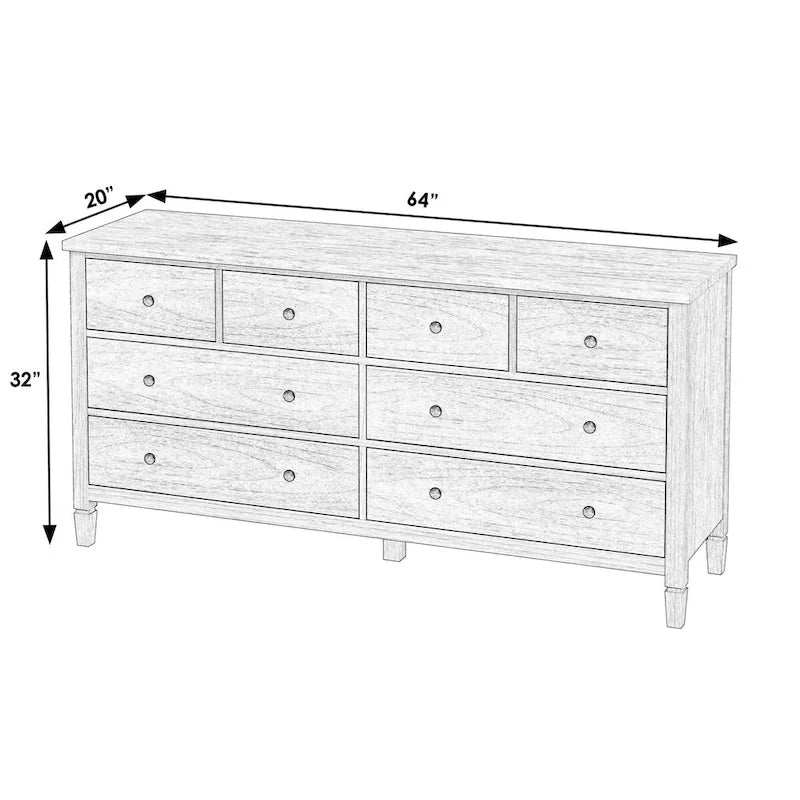 8-Drawer Wood Dresser – Desert Sand / Black Cane