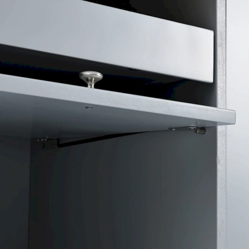 Grey & Blue Kitchen Island with Drop Leaf, LED Light, Fluted Glass Doors, 2 Drawers & Casters