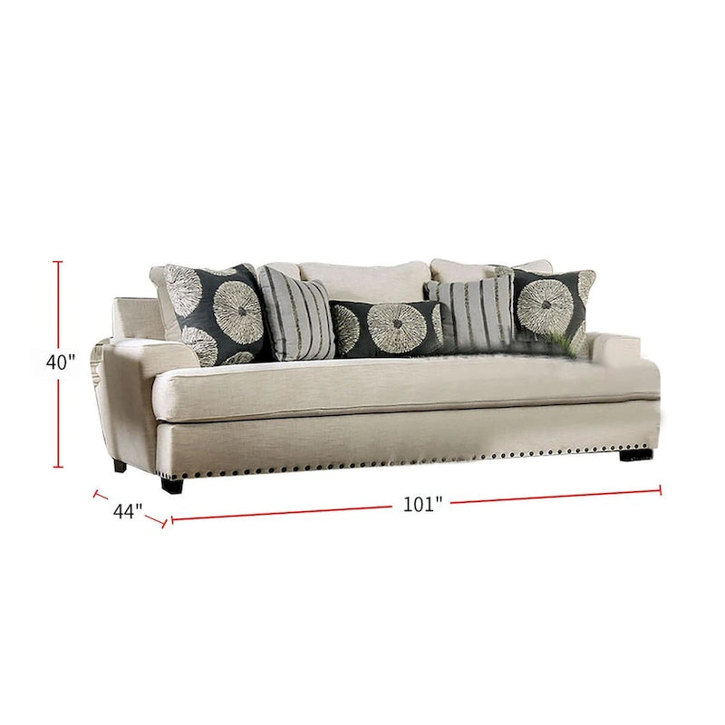 Ivory Chenille Track Arm Sofa, 3-Seat