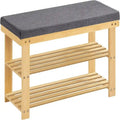 2-Shelf Bamboo Shoe Bench with Cushion, Seat for 1, Natural/Brown/Black/White + Gray