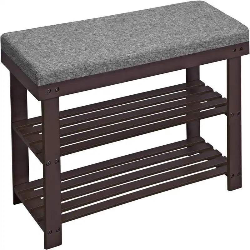 2-Shelf Bamboo Shoe Bench with Cushion, Seat for 1, Natural/Brown/Black/White + Gray
