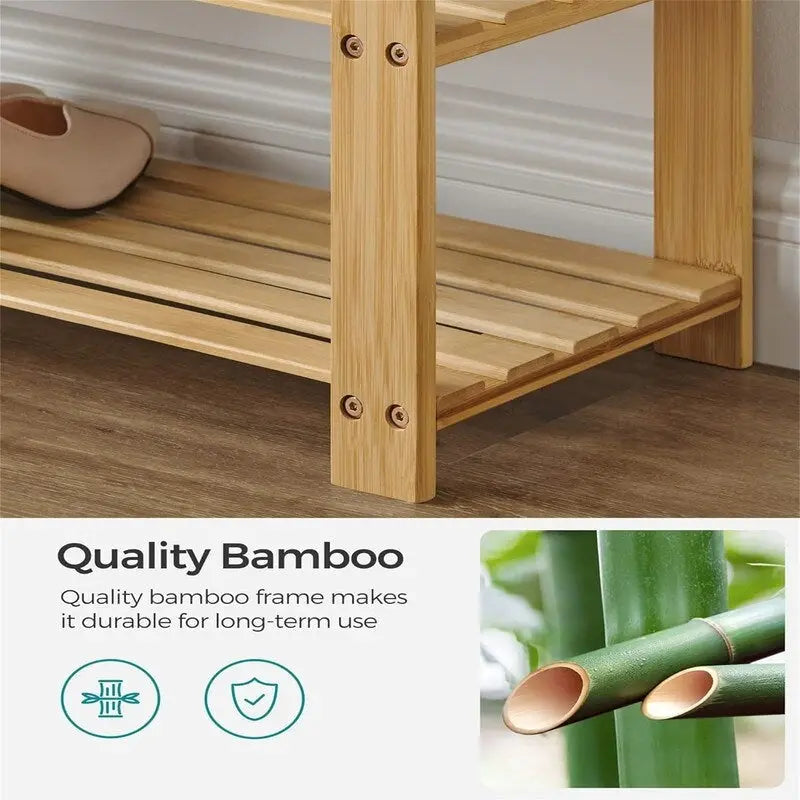 2-Shelf Bamboo Shoe Bench with Cushion, Seat for 1, Natural/Brown/Black/White + Gray