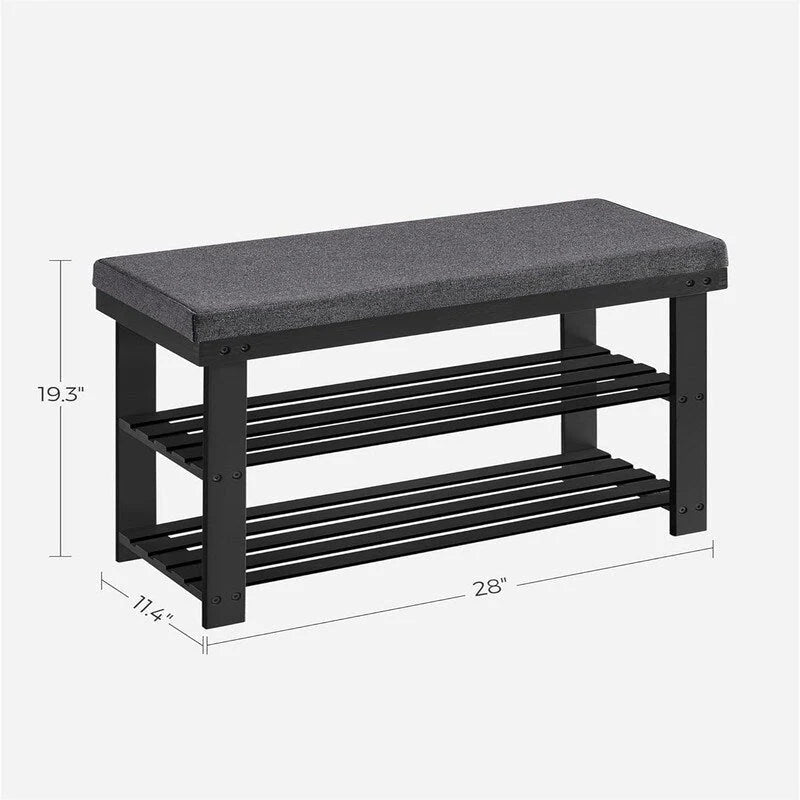 2-Shelf Bamboo Shoe Bench with Cushion, Seat for 1, Natural/Brown/Black/White + Gray