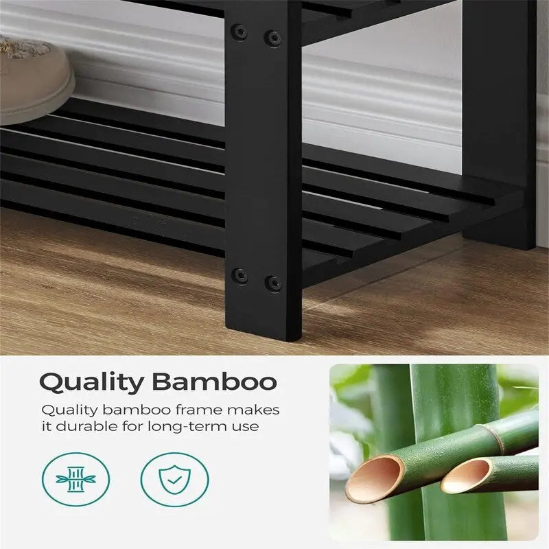 2-Shelf Bamboo Shoe Bench with Cushion, Seat for 1, Natural/Brown/Black/White + Gray