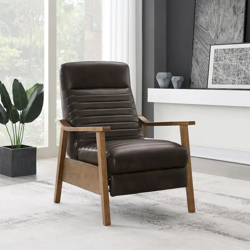 Fern Green / Midnight Blue / Burnished Brown / Camel Wood Arm Push Back Recliner, Single Seat