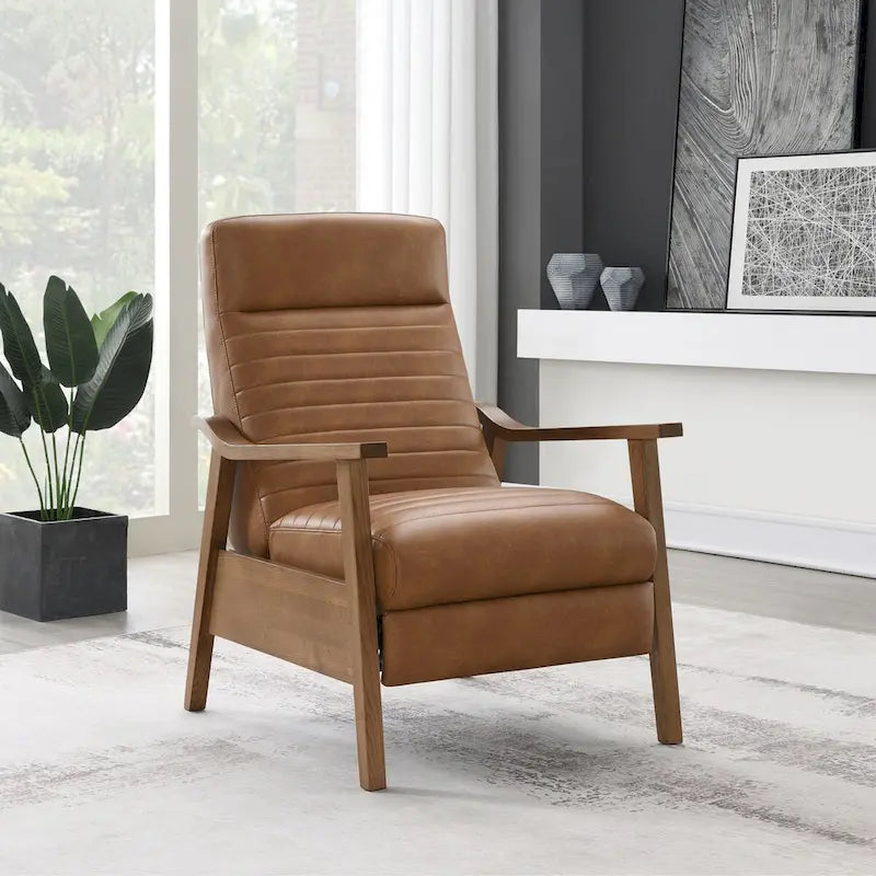 Fern Green / Midnight Blue / Burnished Brown / Camel Wood Arm Push Back Recliner, Single Seat