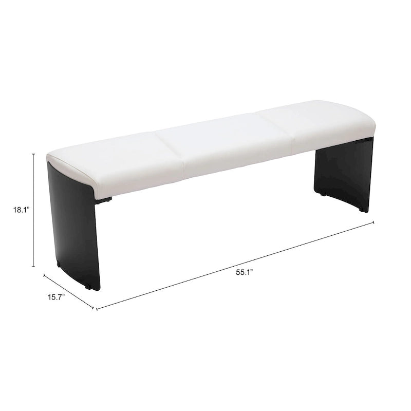 White Fabric Upholstered Steel Frame Bench – 1-Seat