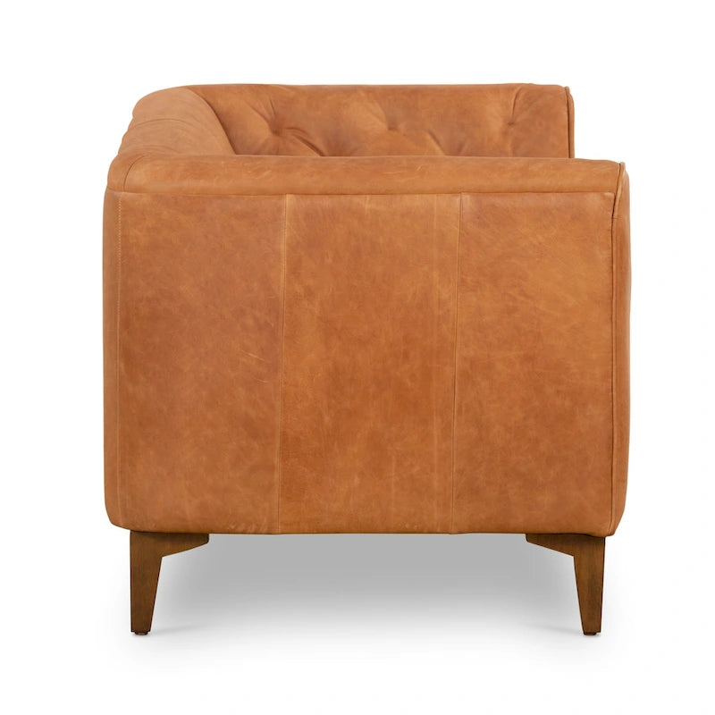 Tan Tufted 2-Seat Apartment Sofa - Full-Grain Italian Leather, 74"