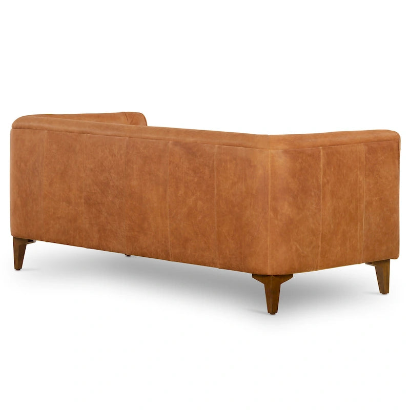 Tan Tufted 2-Seat Apartment Sofa - Full-Grain Italian Leather, 74"