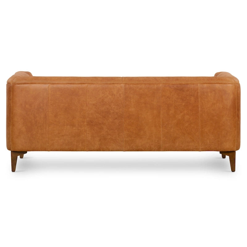Tan Tufted 2-Seat Apartment Sofa - Full-Grain Italian Leather, 74"