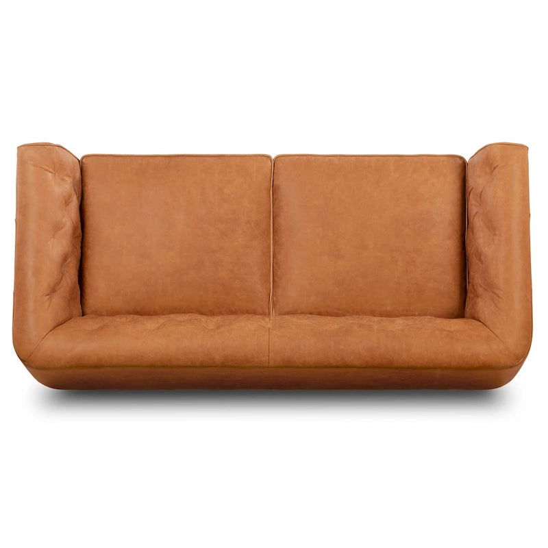 Tan Tufted 2-Seat Apartment Sofa - Full-Grain Italian Leather, 74"