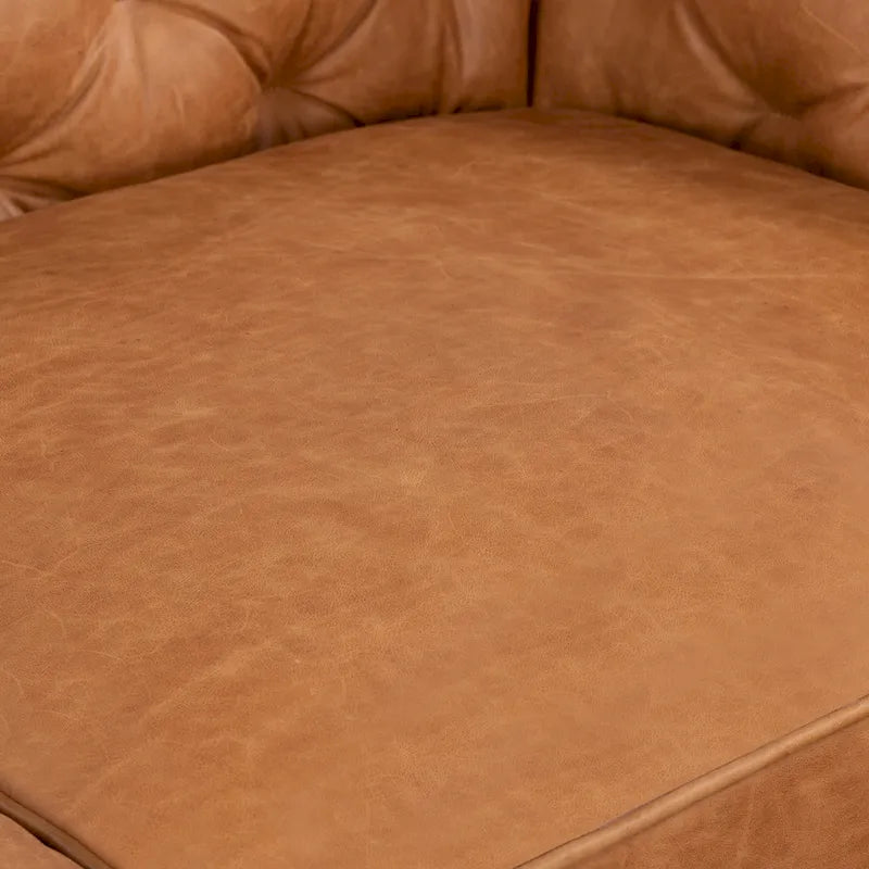 Tan Tufted 2-Seat Apartment Sofa - Full-Grain Italian Leather, 74"