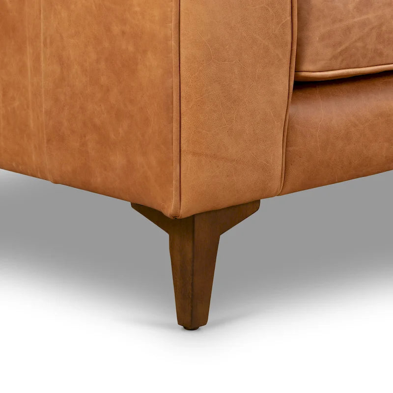 Tan Tufted 2-Seat Apartment Sofa - Full-Grain Italian Leather, 74"