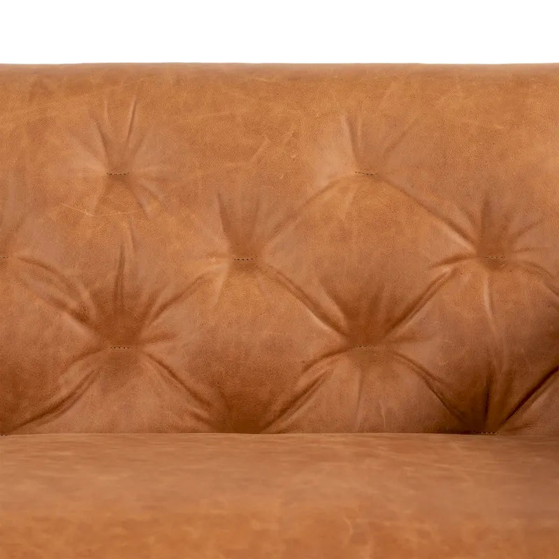 Tan Tufted 2-Seat Apartment Sofa - Full-Grain Italian Leather, 74"