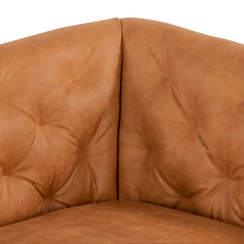 Tan Tufted 2-Seat Apartment Sofa - Full-Grain Italian Leather, 74"