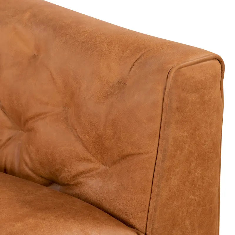 Tan Tufted 2-Seat Apartment Sofa - Full-Grain Italian Leather, 74"