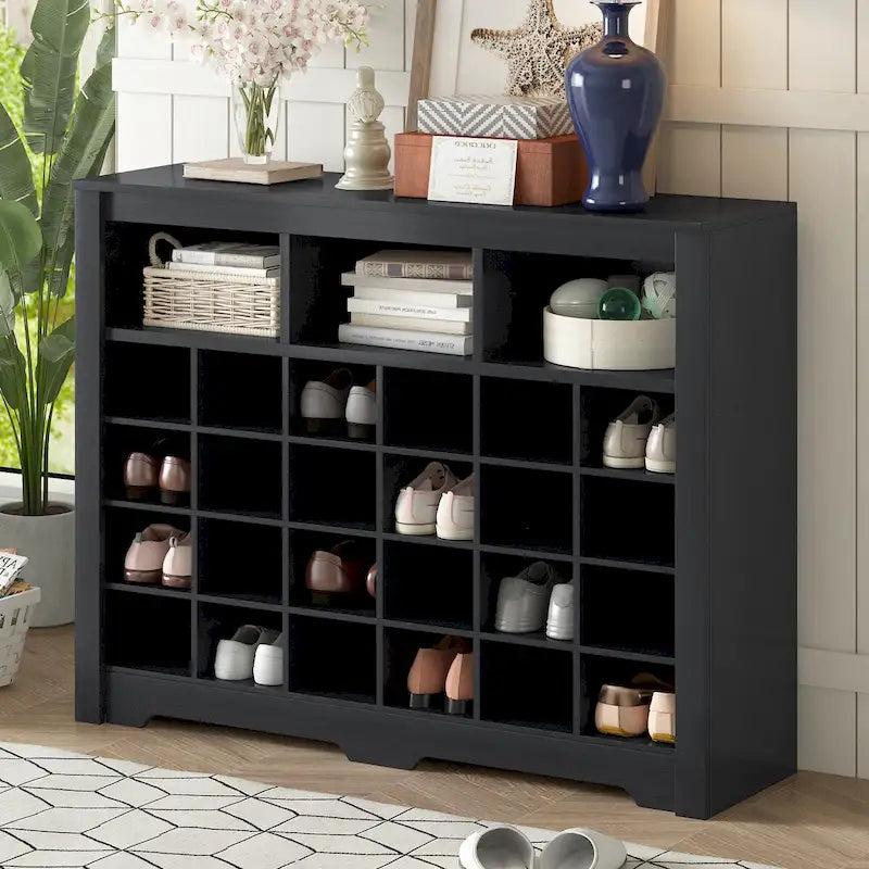 White / Black / Brown 24-Cubby Shoe Storage Cabinet, Minimalist Style, 1-Person Use