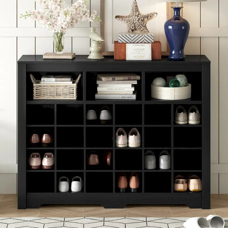 White / Black / Brown 24-Cubby Shoe Storage Cabinet, Minimalist Style, 1-Person Use