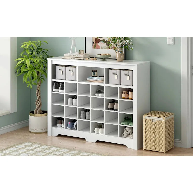 White / Black / Brown 24-Cubby Shoe Storage Cabinet, Minimalist Style, 1-Person Use
