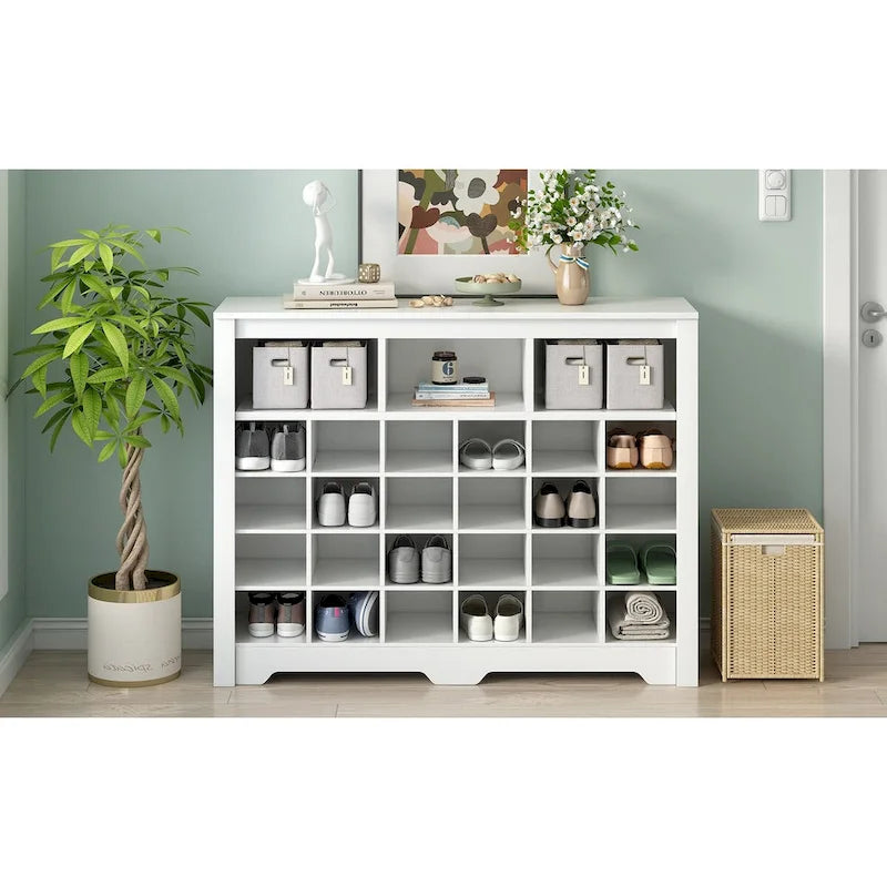 White / Black / Brown 24-Cubby Shoe Storage Cabinet, Minimalist Style, 1-Person Use