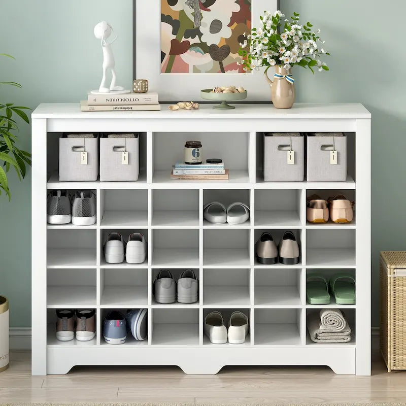 White / Black / Brown 24-Cubby Shoe Storage Cabinet, Minimalist Style, 1-Person Use