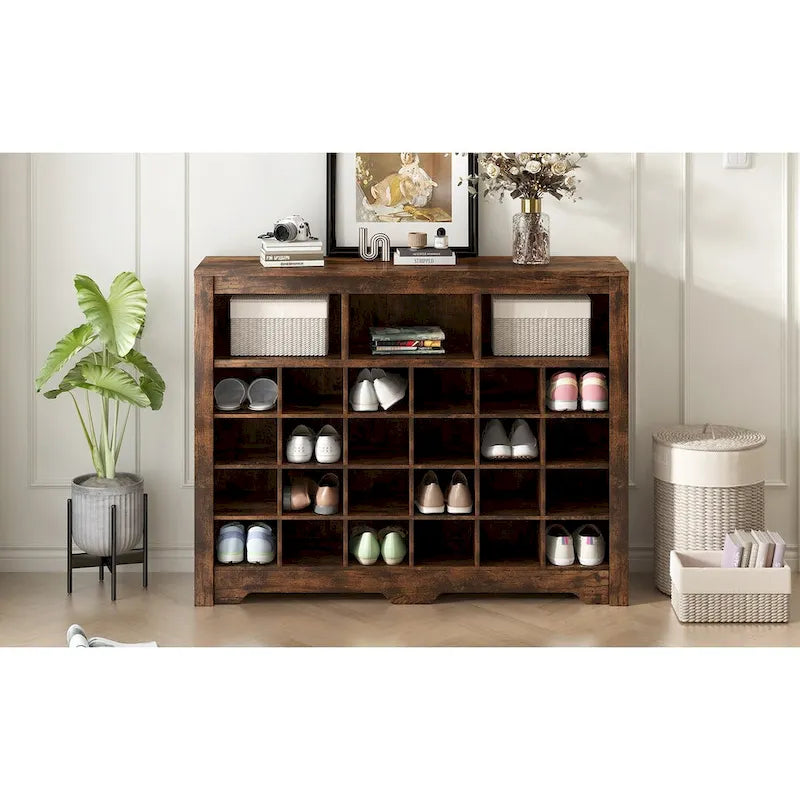 White / Black / Brown 24-Cubby Shoe Storage Cabinet, Minimalist Style, 1-Person Use