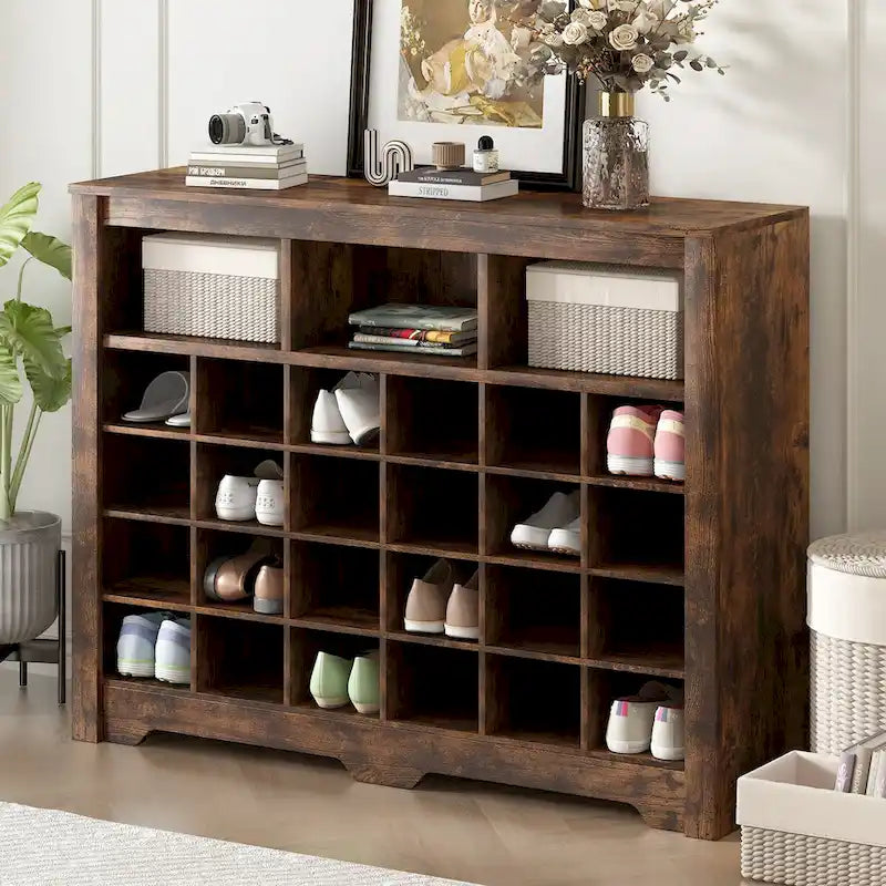 White / Black / Brown 24-Cubby Shoe Storage Cabinet, Minimalist Style, 1-Person Use