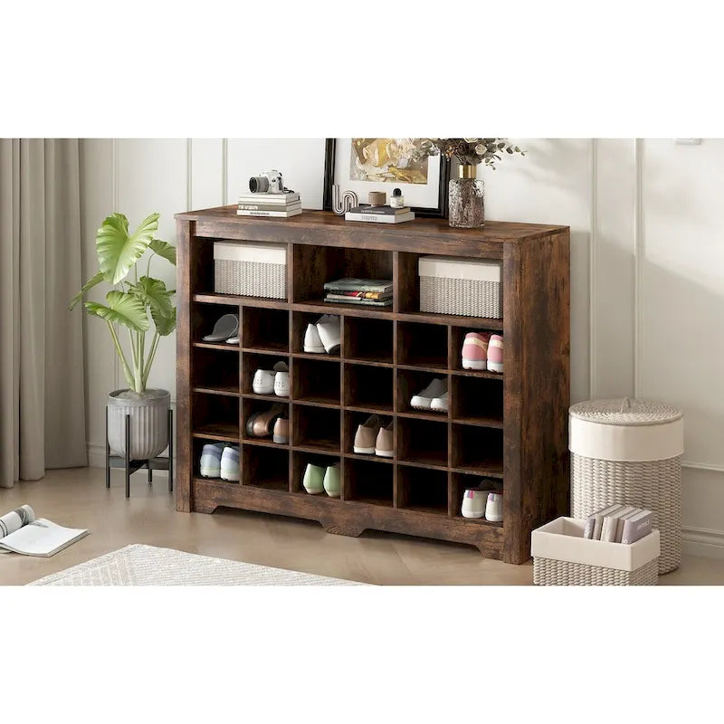 White / Black / Brown 24-Cubby Shoe Storage Cabinet, Minimalist Style, 1-Person Use