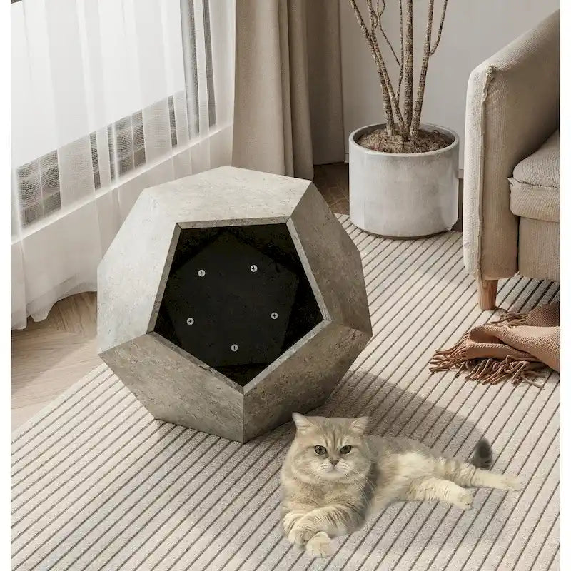Cat Kennel Side Table, Antique Brown/Cement Grey/Black Brown/White Oak, 1-Cat, MDF