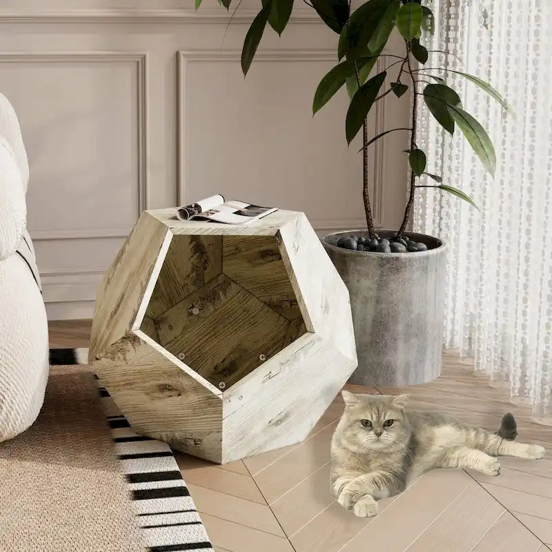 Cat Kennel Side Table, Antique Brown/Cement Grey/Black Brown/White Oak, 1-Cat, MDF