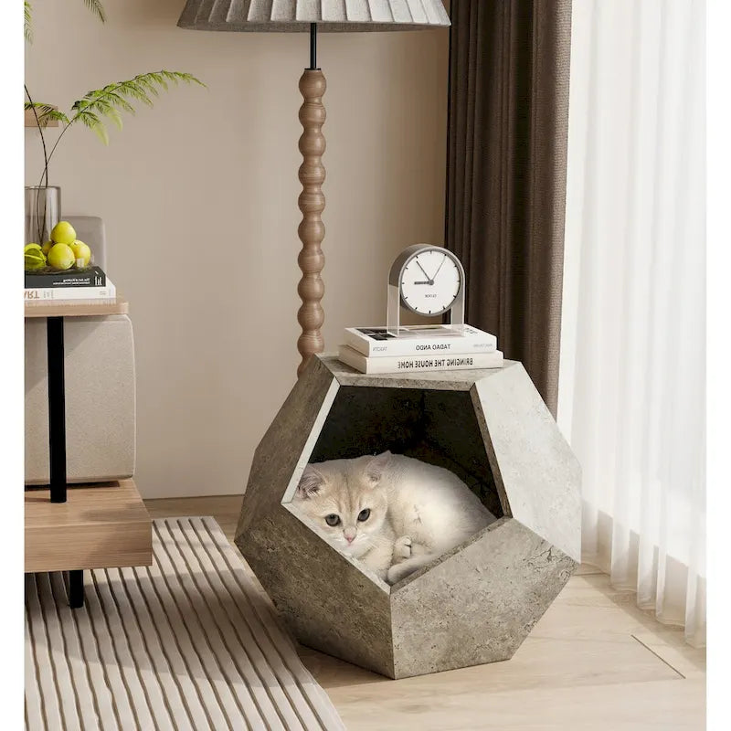 Cat Kennel Side Table, Antique Brown/Cement Grey/Black Brown/White Oak, 1-Cat, MDF
