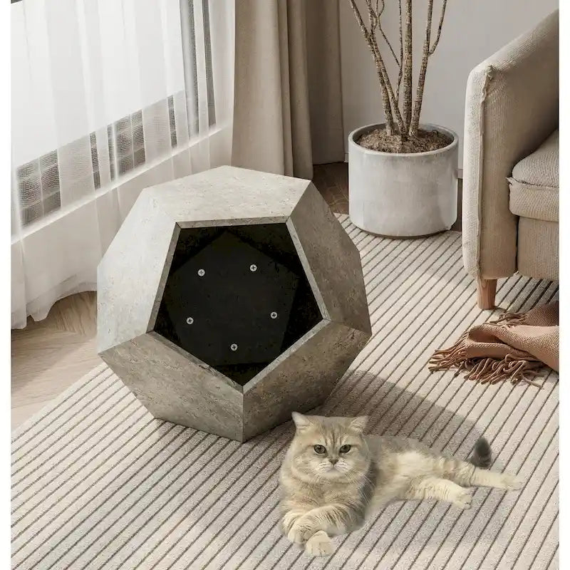Cat Kennel Side Table, Antique Brown/Cement Grey/Black Brown/White Oak, 1-Cat, MDF