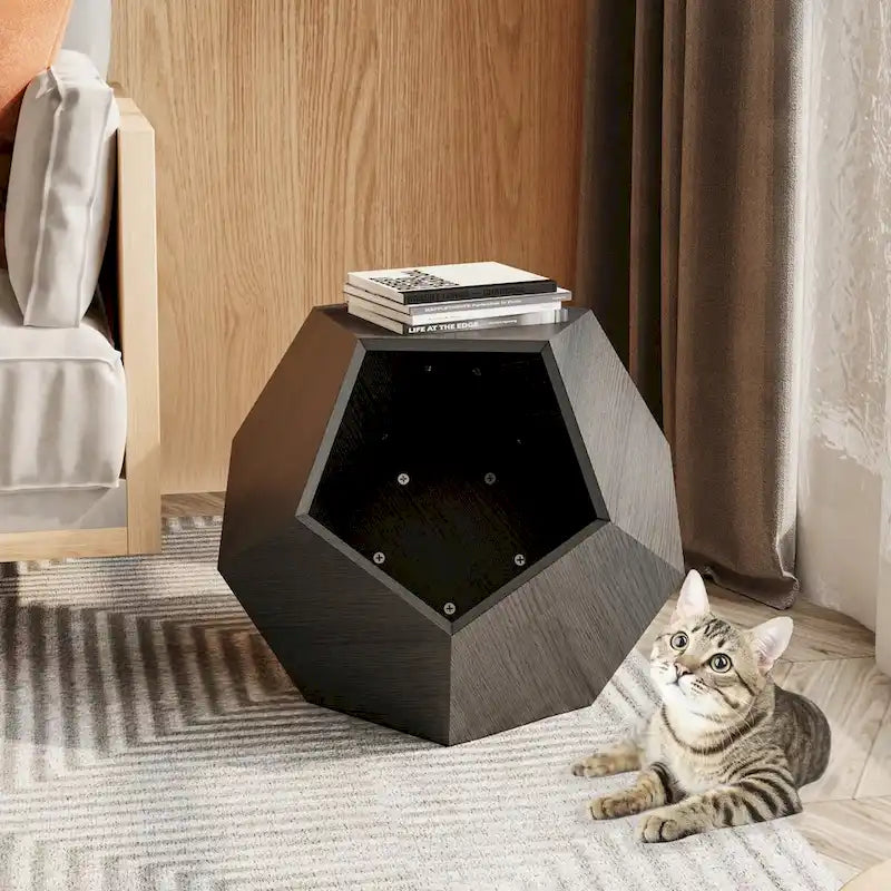 Cat Kennel Side Table, Antique Brown/Cement Grey/Black Brown/White Oak, 1-Cat, MDF