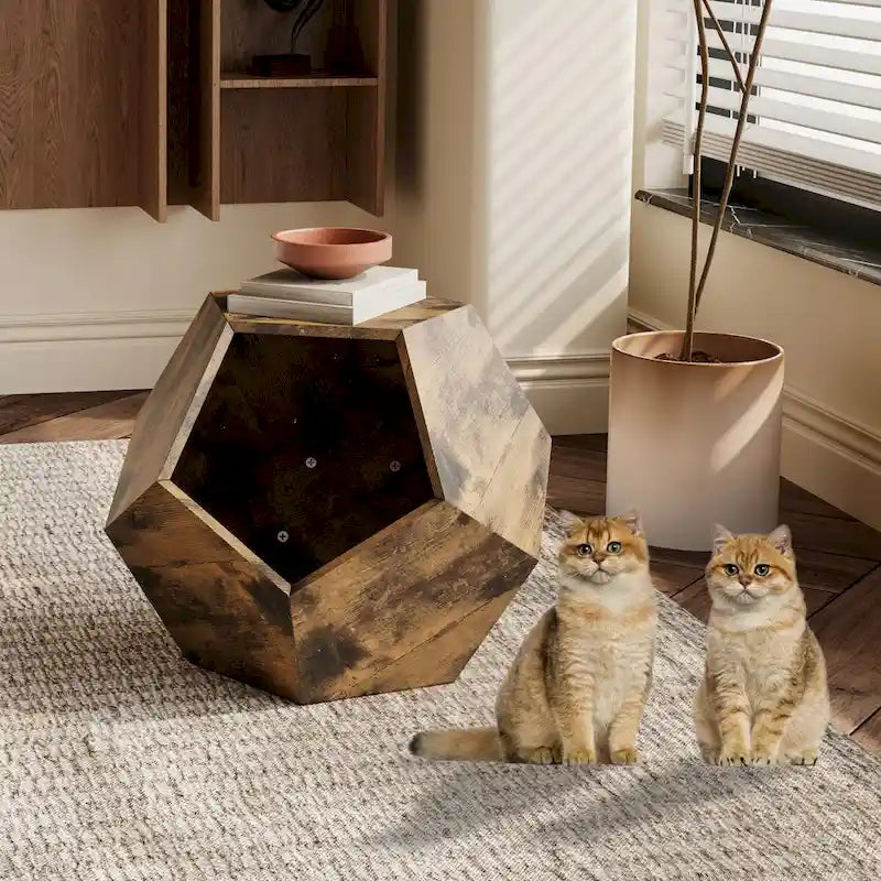 Cat Kennel Side Table, Antique Brown/Cement Grey/Black Brown/White Oak, 1-Cat, MDF